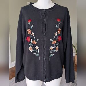 Vintage Carroll Reed Woman's Cardigan Cottagecore Folk Floral Embroidered Size L